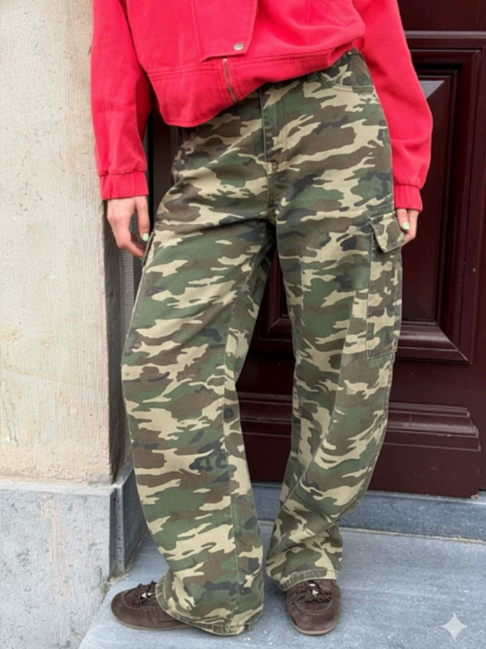 ZARA American High Street Hip Hop Camo Cargo Baggy Versatile Womens Jeans